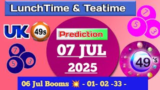 Uk49s double predictions for today 07-07-25 | today uk49s lunchtime prediction