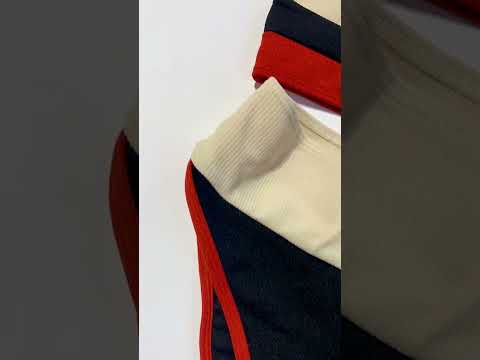 Роздільний жіночий купальник у рубчик з високими плавками спортивний SPORTS бежево-чорний, видео 2