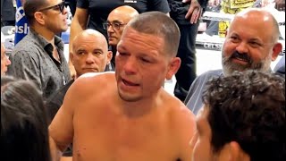 BEATEN Nate Diaz hugs family and friends after losing to Jake Paul