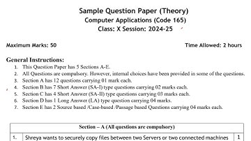 CBSE Computer Application code 165 Sample Paper class 10 2024 -25