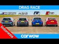 New BMW M135i v AMG A35 v Audi S3 v VW Golf R - DRAG RACE, ROLLING RACE & TES PENGEREMAN!