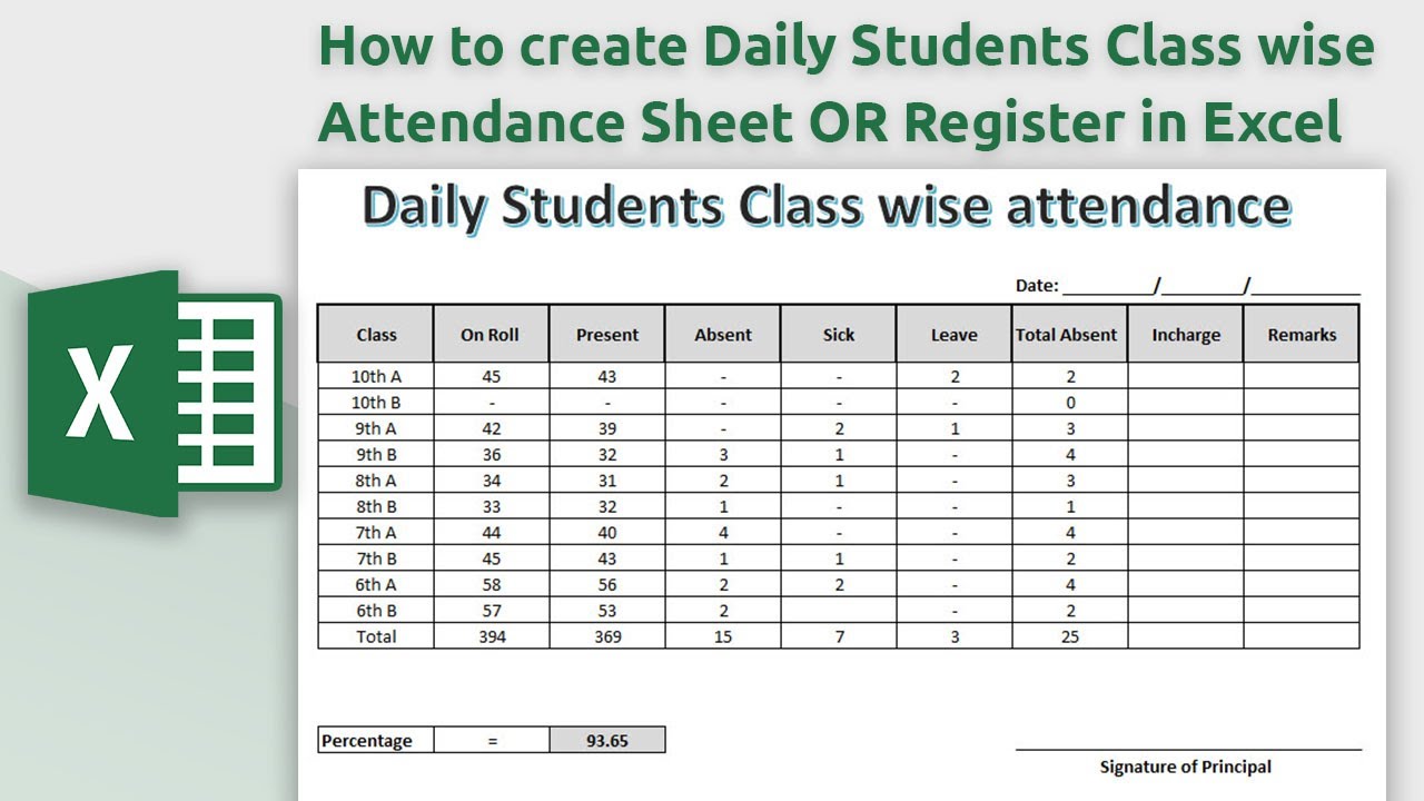 How To Create Daily Students Class Wise Attendance Sheet Or Register In