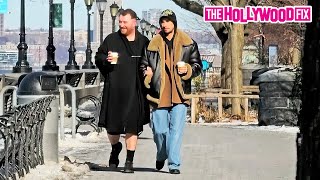 Sam Smith & Boyfriend Christian Cowan Enjoy Coffee & A Morning Walk In The Snow On The Hudson River