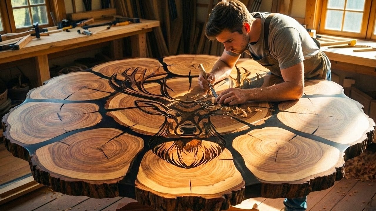 I Built A Deer Head Table With Green Epoxy! (Most Unique Design)