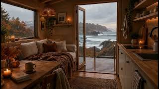 Cozy Tiny House Ambience | Ocean  Sounds & Candle Crackles for Deep Work & Concentration | 4K