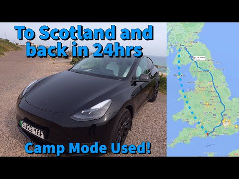 Tesla Model Y From Scotland Overnight Including Sleeping in Car With Camping Mode + Detour for Drag Race