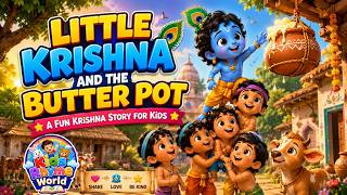 Little Krishna and the Butter Pot 🧈🦚 | Krishna Story for Kids | Kids Rhyme World