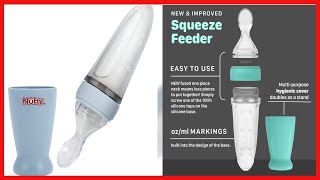 Nuby New & Improved Silicone Food Dispensing Squeeze Feeder with Cover & Stand, 4+ Months/ 3 Oz/ 90