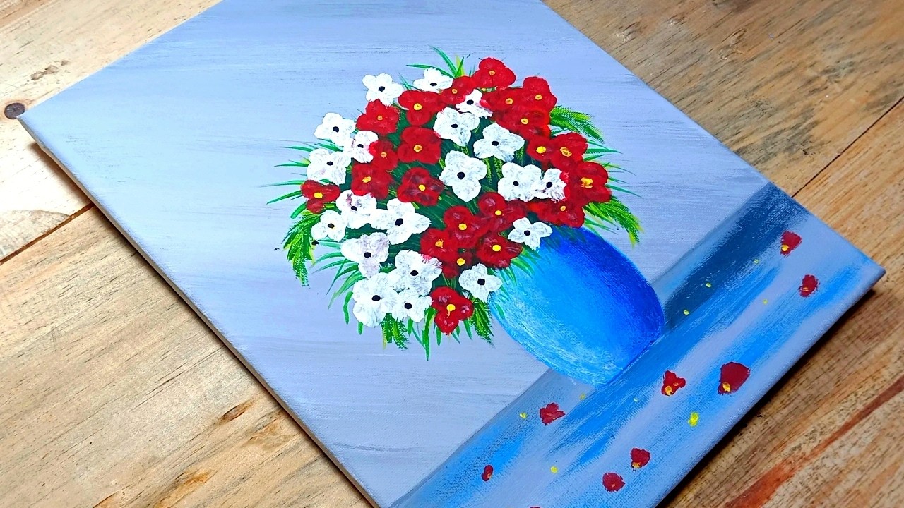 Como Pintar un BODEGON de Flores Rojo y Blanco Paso a Paso | Pintura Acrilica para Principiantes
