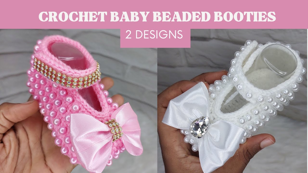 CROCHET BABY GIRL FULL-BEADED BOOTIES WITH PEARLS.  #crochettutorial #diy #shorts #craft #crochet