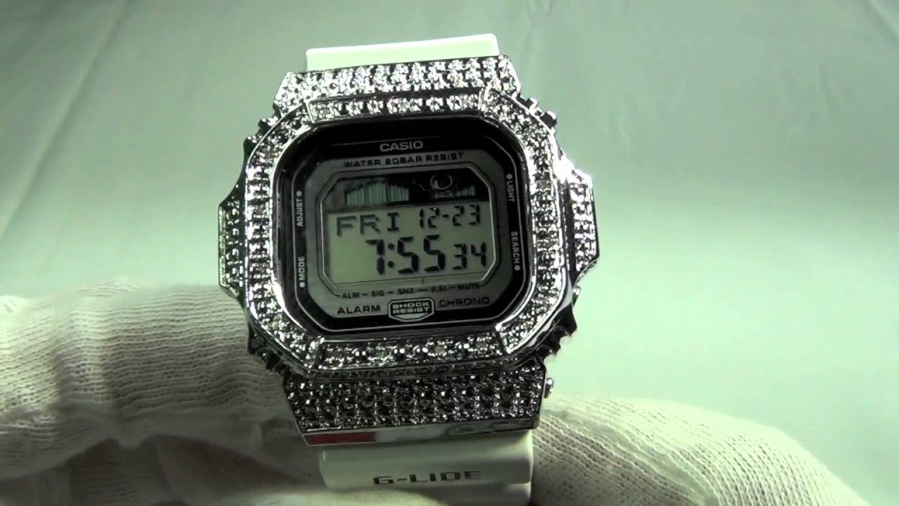 Diamond G Shock Watch .15ct Casio Digital Watch GLX-5600 White - YouTube