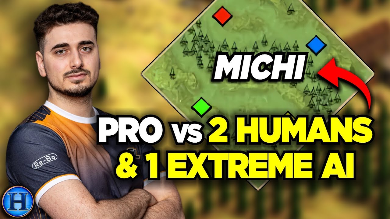 Pro Player vs 2 Humans & 1 Extreme AI ON MICHI | AoE2