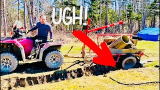 Homemade ATV Log Trailer Moving Culvert FALLS IN THE DITCH‼️