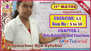 TN 11th Maths|Chapter-1|EXERCISE(பயிற்சி)-1.1 Sum No(5 to10)|Malar Maths Tutorial.