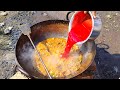 Cooking goat intestine in the open   simfood vlogs