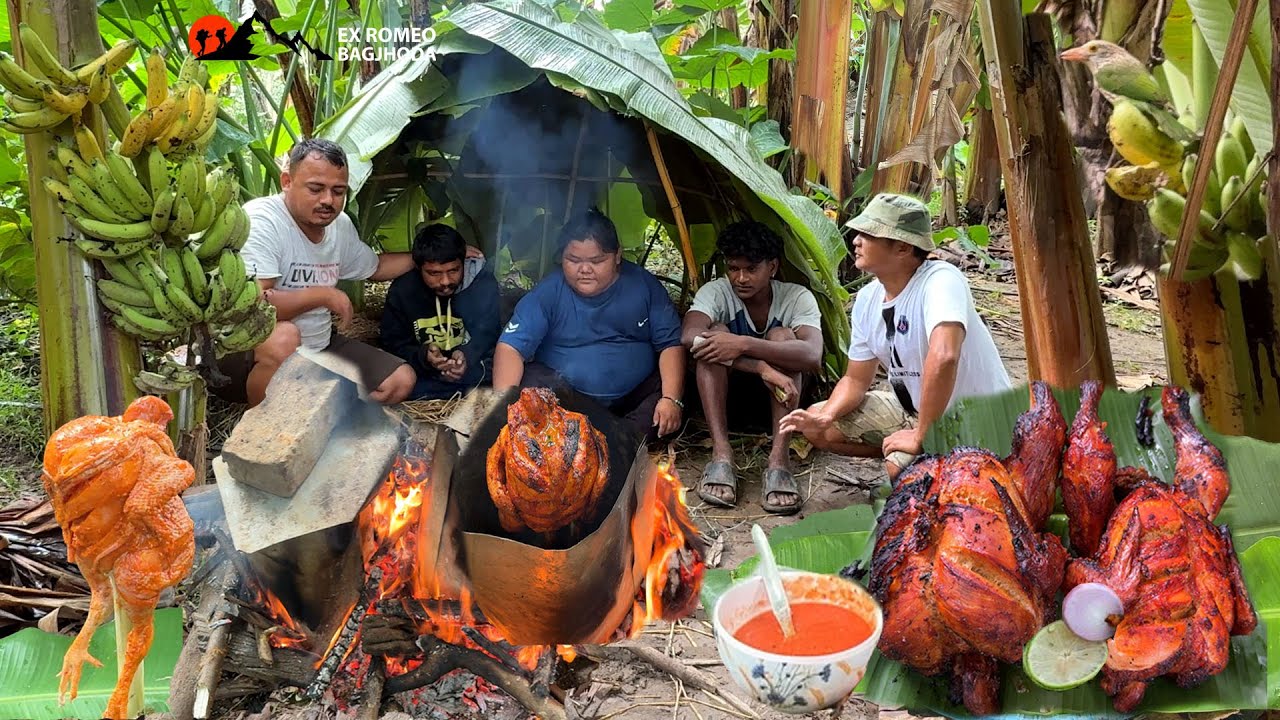 The Must Delicious Full Chicken Grill Over Fire Building Banana Leaf Bushcraft Chicken Roast