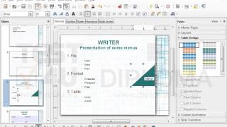 Insert the word triangle as text into the triangular drawing object of the fifth slide.