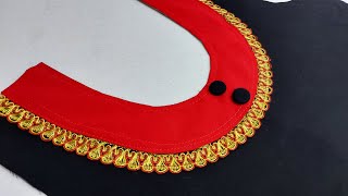 من الموديلات البسيطة و الجميلة - neck design with lace/cutting and stitching