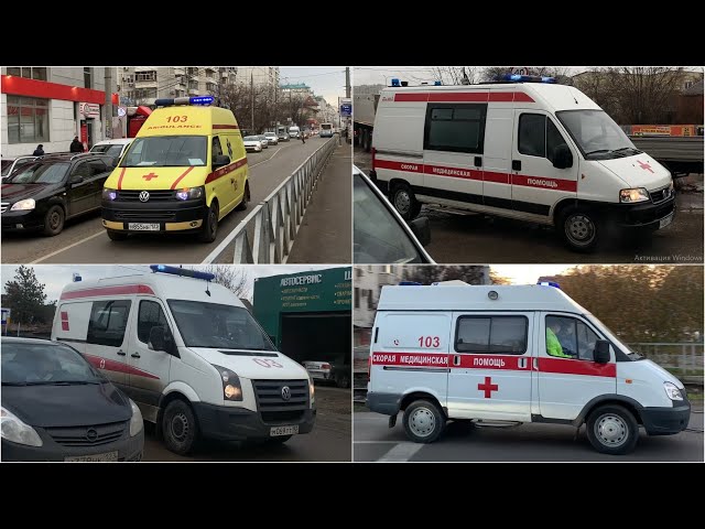 Ambulance responding compilation with siren wail, yelp, air horn, hi-lo, manual class=