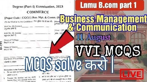 Lnmu b.com part 1 business management and communication vvi Mcqs || Hindi medium 11August Exam