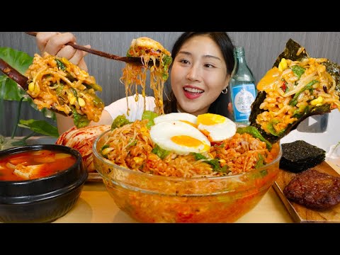 비빔밥 우렁된장찌개 떡갈비 먹방 Bibimbap with <strong>soju</strong> Real sound asmr eating