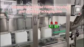 Automatic four-head filling, capping, and labeling packaging line