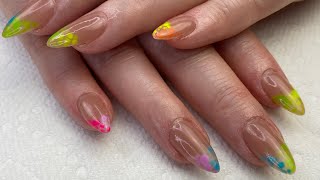 NEON RAINBOW FRENCH TIP NAIL DESIGN | Bloom Gel | 123go Soft Gel Tips | BPS Gel Polish | Tutorial