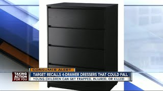 Target is recalling Room Essentials 4-drawer dressers due totip-over and entrapment hazards.