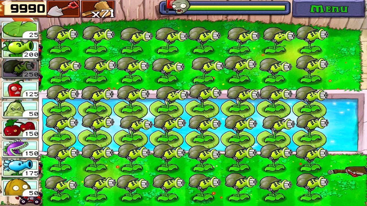 Plants vs Zombies • 99 Gatling Pea vs 99 Zombies • Survival Pool ...