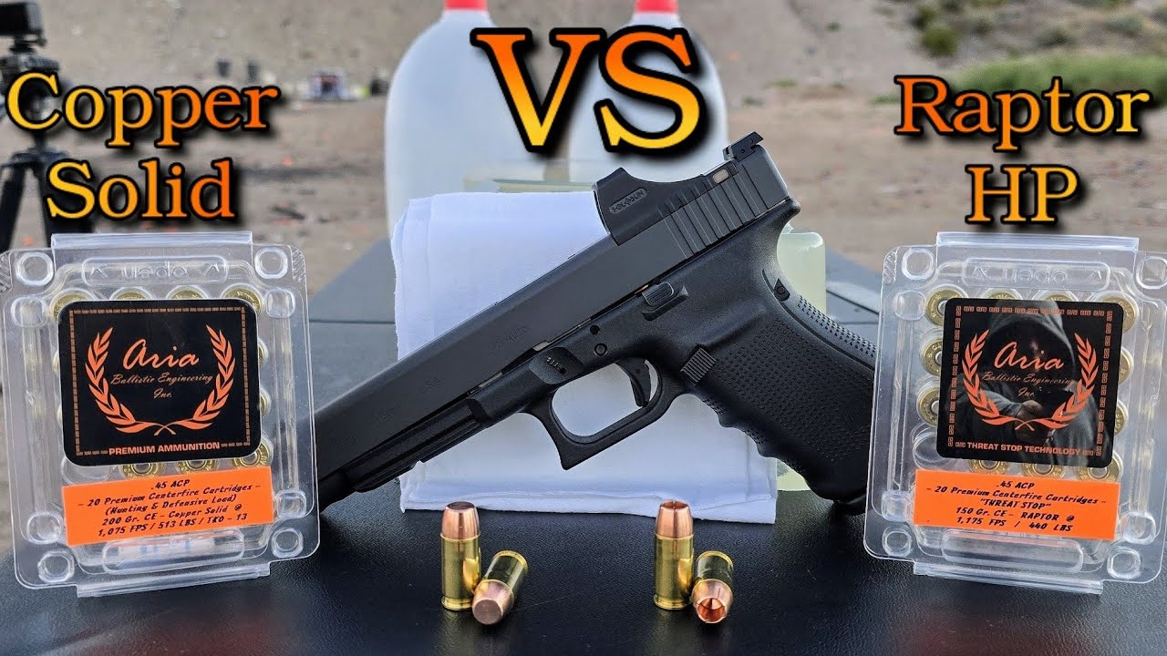 Min Copper Vs Raptor R .45 auto |Aria Ballistics Engineering| (Copper Solid VS Raptor HP ...