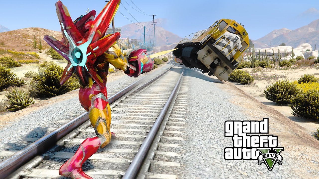 Can Iron Man Stop The TRAIN In GTA 5? - GTA V Mods
