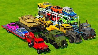TRANSPORTING POLICE CARS, AMBULANCE, FIRE ENGINES & TANKS WITH BIG TRUCKS! Farming Simulator 22