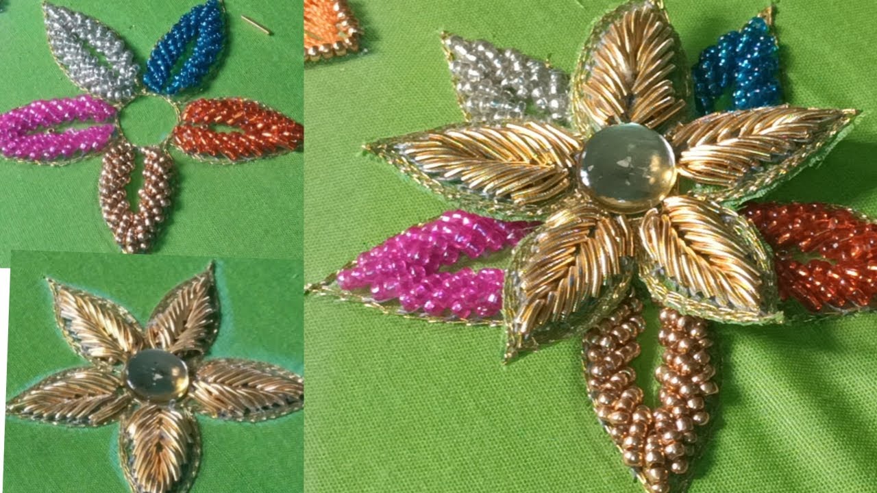 Aari work 3D work aari work embossed beads and zardosi 3D design in