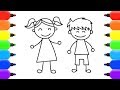 كيفية رسم صبي وفتاة للأطفال المبتدئين / How to draw a boy and girl for novice kids