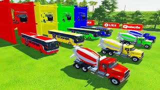 Transport Of Colors! COLORFUL MACK MIXER CEMENT TRUCK, SCANIA AUTO BUS TRANSPORTING WITH TRUCK screenshot 4