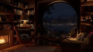 The Perfect Place To Settle When Its Raining | A Relaxing Library With Cozy &amp; Warm Fireplace