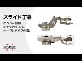 スライド丁番 開き方の違い【キャッチ付き・なし・オープンタイプ・ダンパー内蔵】[スガツネ工業]