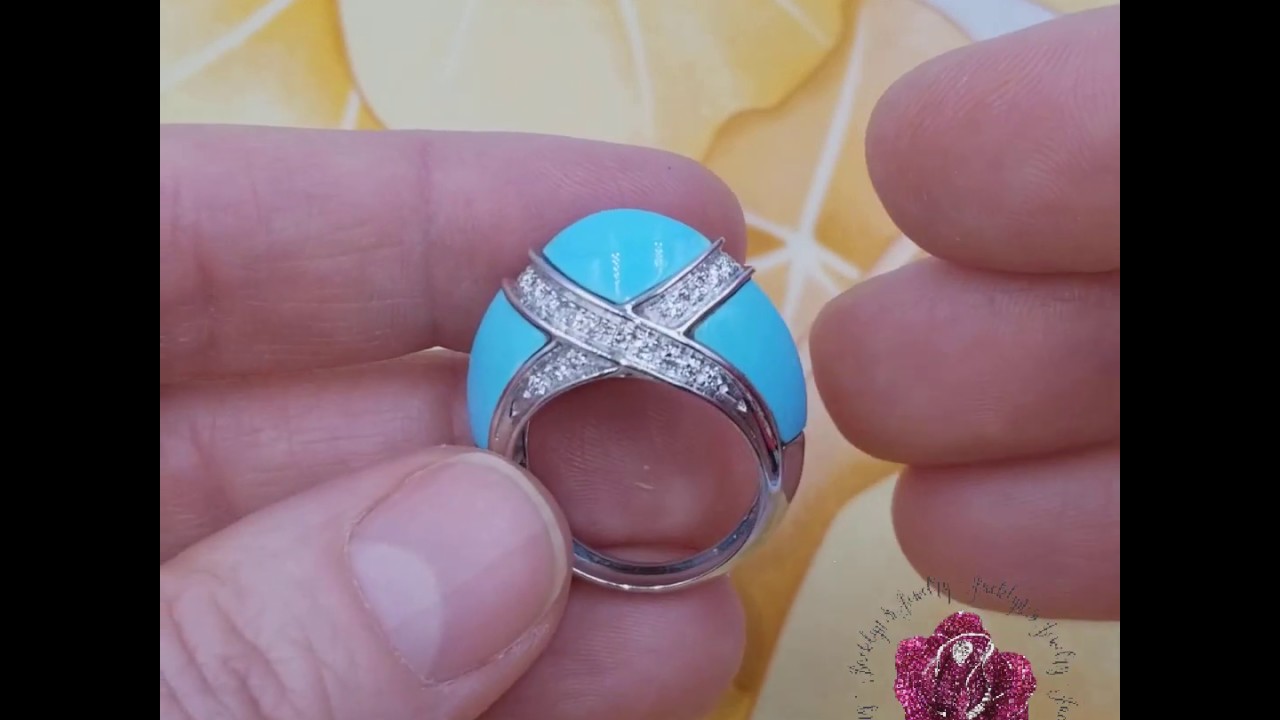 Ebay Listing - Estate Turquoise & 1ct Diamond Ring in 18K White Gold, Size 7.5