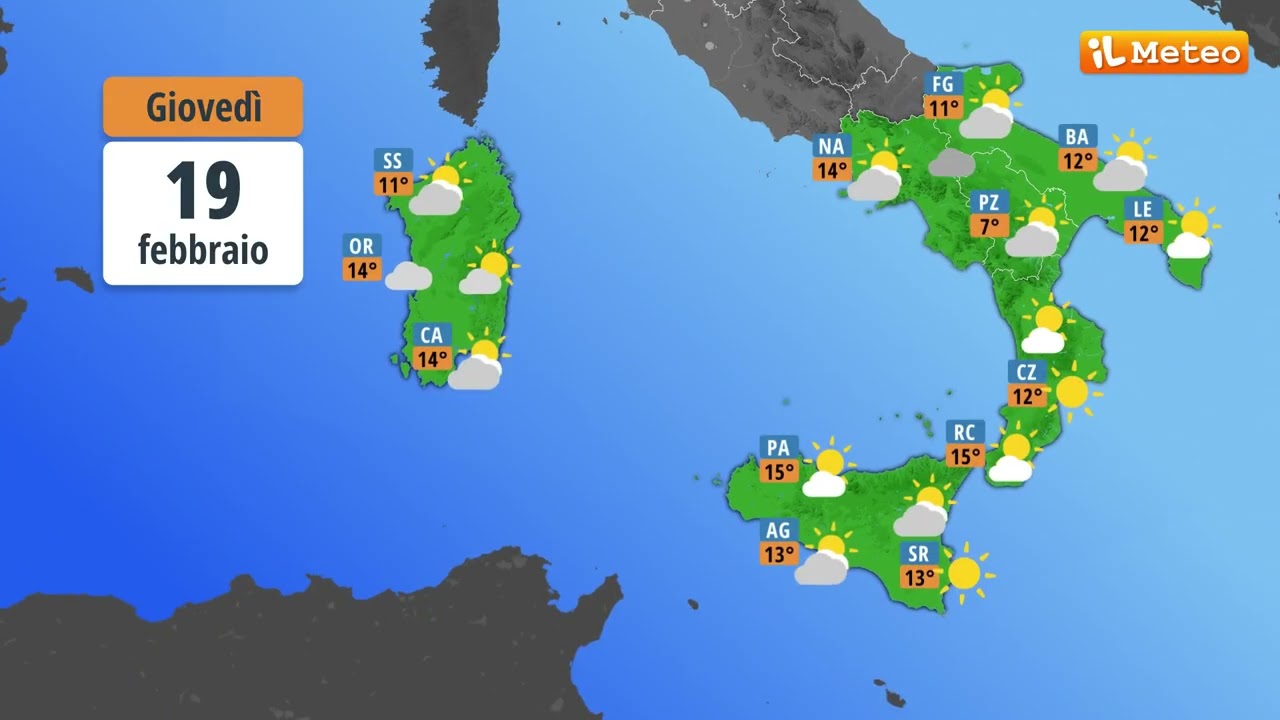 Meteo, previsioni e tendenza meteo Italia Giovedì 19 febbraio 2026