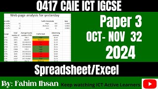 IGCSE ICT 0417 || P31 || 2024 || OCT - NOV || Spreadsheet