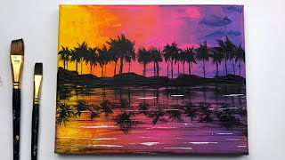 painting palm step acrylic sunset easy beginners trees simple