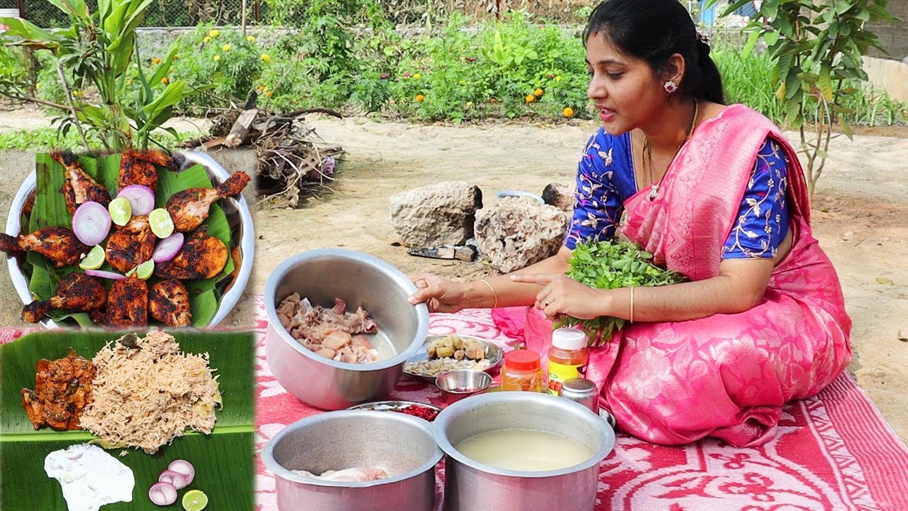 కట్టెల పొయ్యిమీద బిర్యానీ,కోడికూర😋👌 చికెన్ తందూరి ఇలా కూడా చేయొచ్చా👍 🤔 Village Style Barbeque😜😜