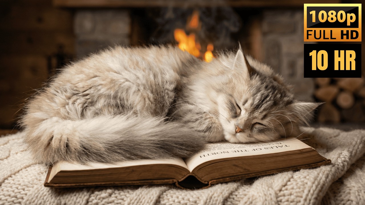 The Coziest Cat You’ll See Today 🐾🔥 Fireplace & Purring | 10H