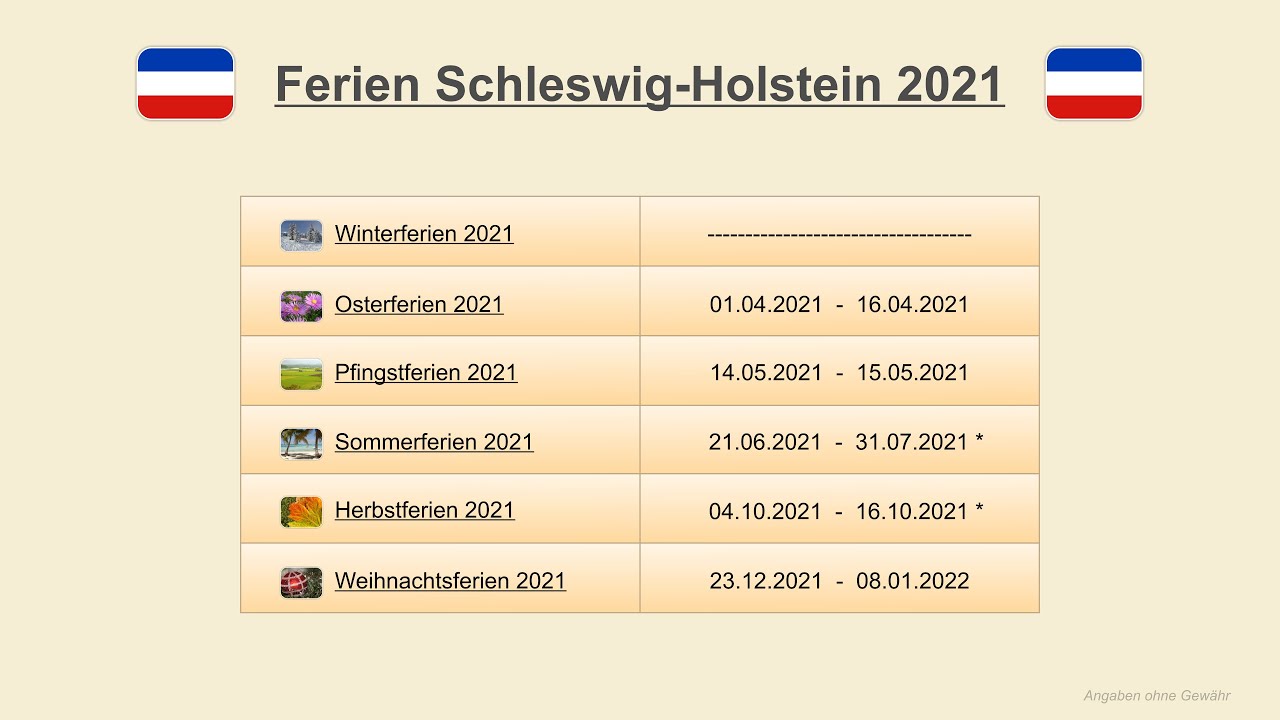 Ferien Schleswig-Holstein 2021