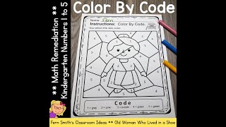 Color By Number For Math Remediation Numbers 1 to 5 Old Woman in a Shoe