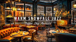 Cozy Winter Coffee Shop Ambience with Warm Jazz Music & Crackling Fireplace to Relax, Study, Sleep