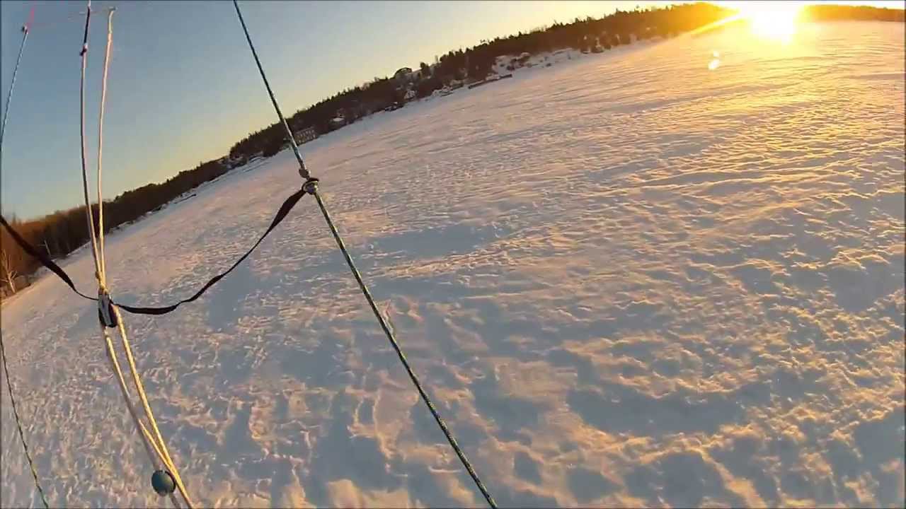 Snow kiting into the sunset, Kagawong, Manitoulin Island.