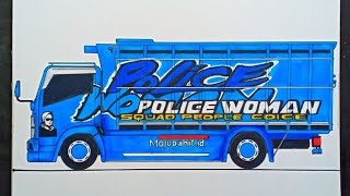 POLICE WOMAN, menggambar mewarnai truk oleng, menggambar truk oleng modifikasi mbois police woman