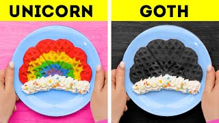 UNICORN VS GOTH || Rainbow or Black Food Recipes