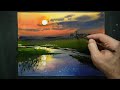 How to paint sunset scene in watercolor painting